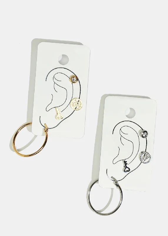 Ladies luxury diamond earrings-4-Piece Stud & Hoop Earrings