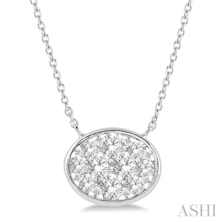 Ladies stylish necklace-1/2 Ctw Oval Shape Lovebright Diamond Necklace in 14K White Gold