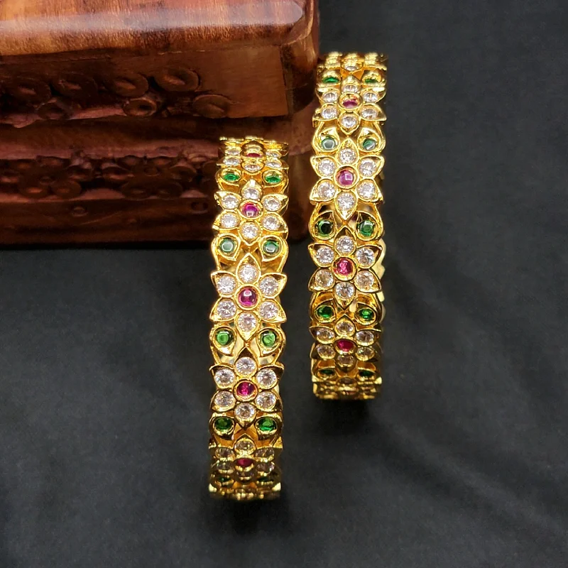 Antique Gold White AD Zircon (CZ) Stone Floral Red Green Kemp  Bangle