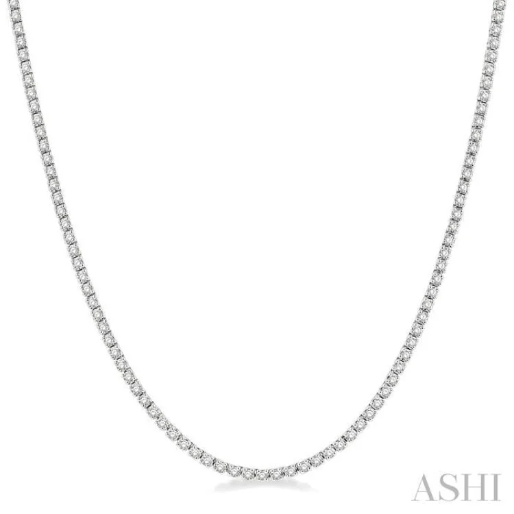 Ladies pendant heart necklace-3 Ctw Round Cut Diamond Tennis Necklace in 14K White Gold