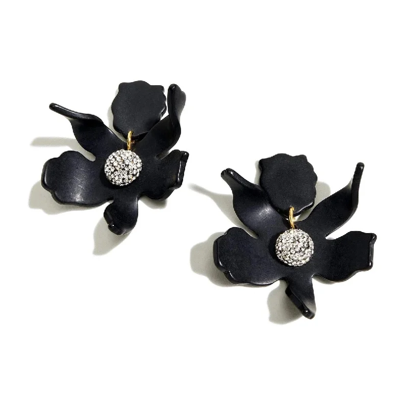 Ladies bright gemstone earrings-Small black crystal lily