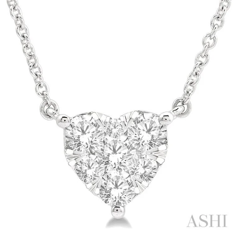 Ladies elegant pearl necklace-1/2 Ctw Lovebright Diamond Heart Necklace in 14K White Gold