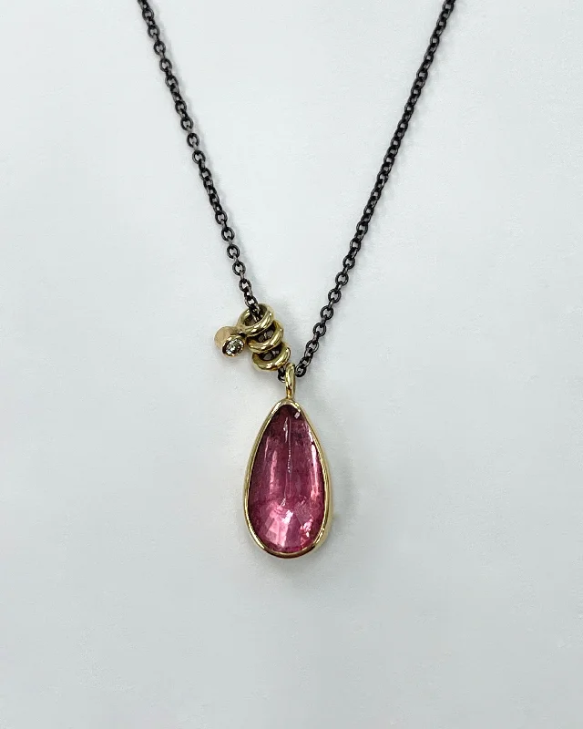 Ladies chain and gemstone necklace-Jamie Joseph Pink Tourmaline Teardrop Necklace