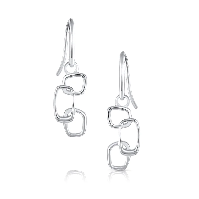 Ladies silver hoop earrings-Open Freeform Rectangle Drop Earring