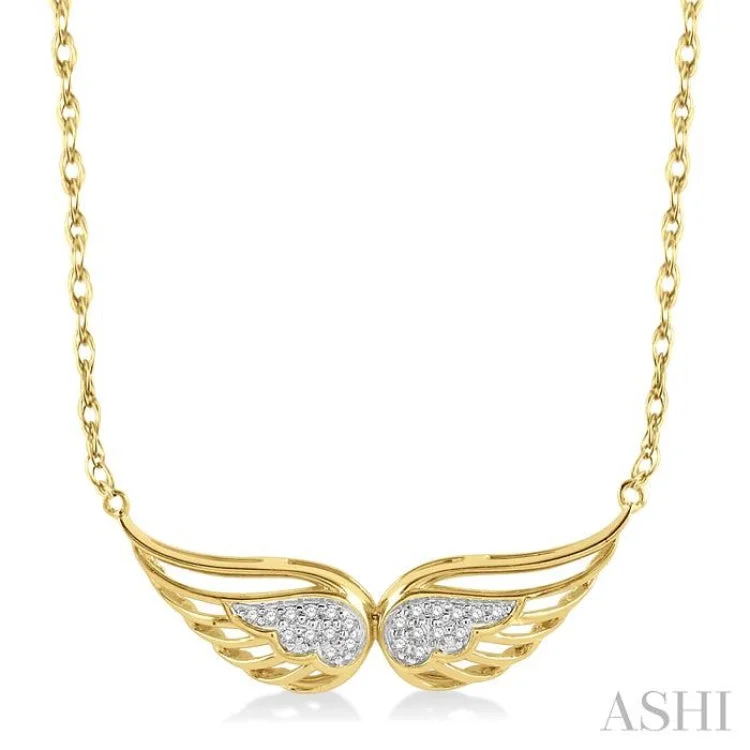 Ladies gold choker necklace-1/20 Ctw Angel Wing Round Cut Diamond Necklace in 10K Yellow Gold