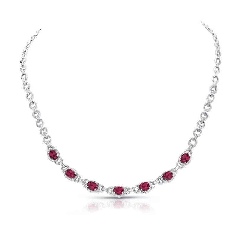 Ladies elegant silver necklace-Uneek Precious Collection Oval Shaped Ruby Opera Necklace