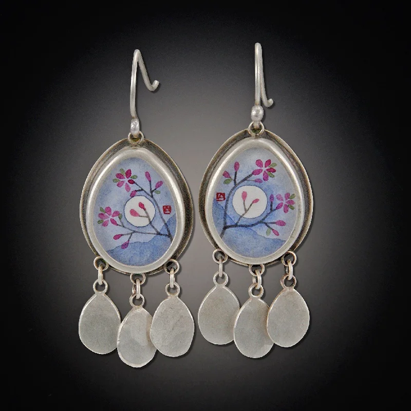 Ladies stud earrings-Teardrop Plum Blossom Earring with Oval Disks