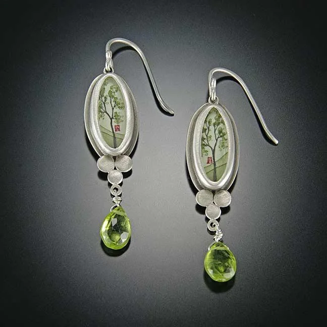 Ladies hoop earrings-Spring Maple Earrings with Peridot Drop