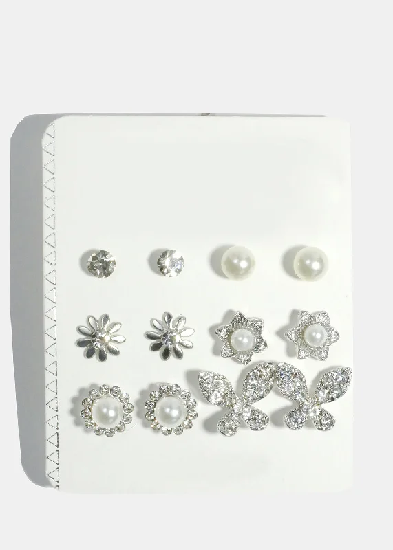 Ladies luxurious earrings-6-Pair Multi-Design Stud Earrings