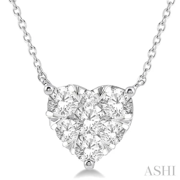 Ladies sterling silver necklace-1 Ctw Lovebright Diamond Heart Necklace in 14K White Gold