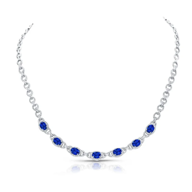 Ladies zodiac pendant necklace-Uneek Precious Collection Round Blue Sapphire Opera Necklace