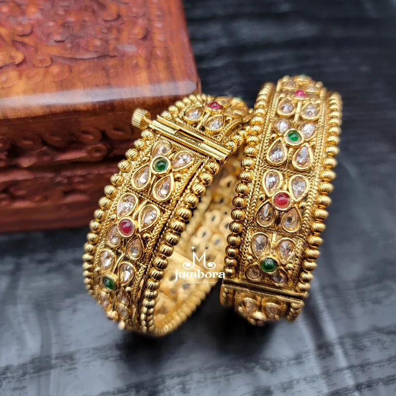 Rajwadi Gold Finish Openable Polki Bangle