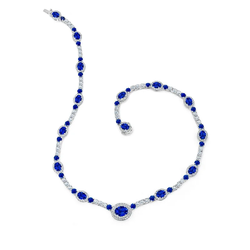 Ladies multi-stone necklace-Uneek Precious Collection Oval Shaped Blue Sapphire Opera Necklace