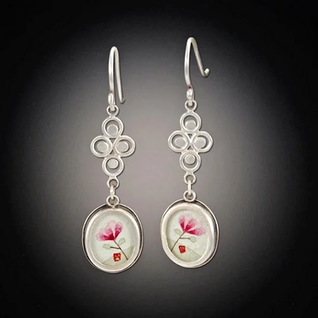 Ladies pearl earrings-Small Filigree Earrings with Tiny Oval Magnolia