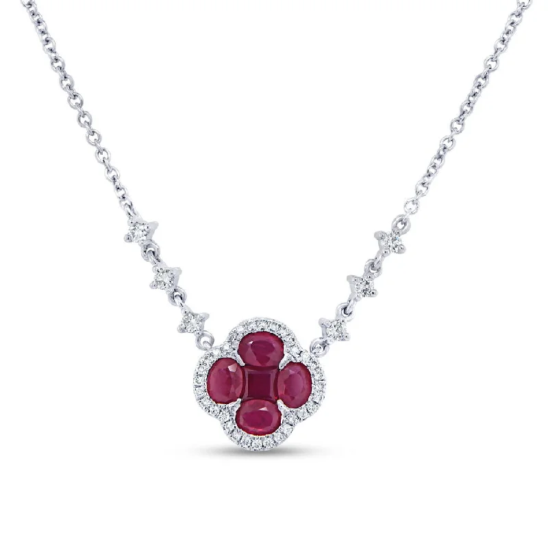 Ladies designer necklace-Uneek Precious Collection Floral Round Ruby Drop Necklace