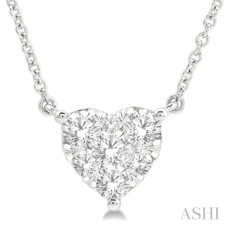 Ladies elegant necklace-1/2 Ctw Lovebright Diamond Heart Necklace in 14K White Gold