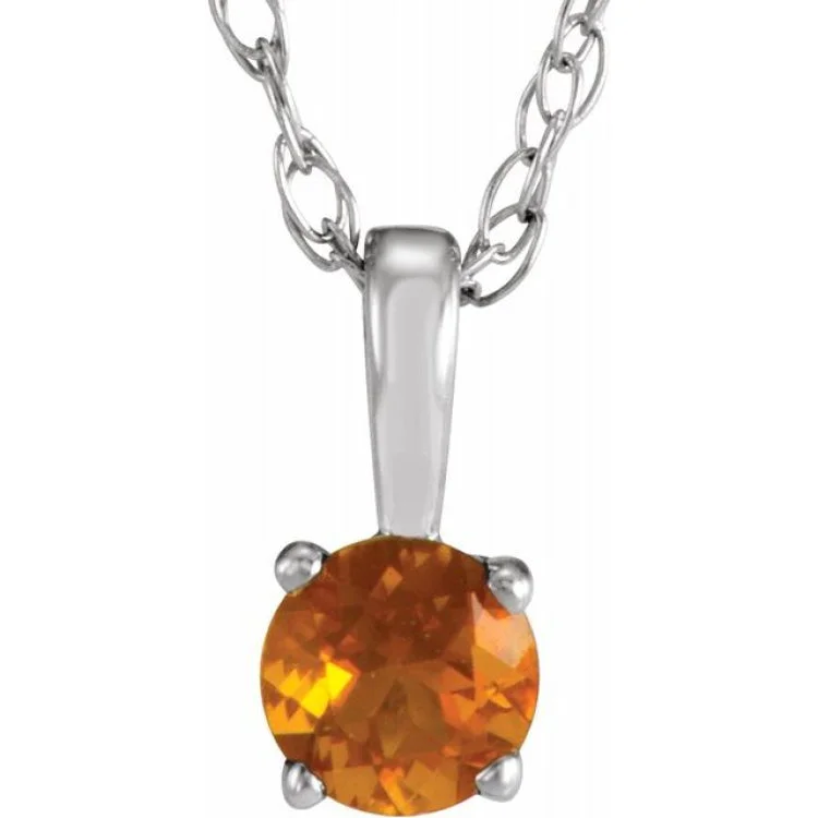 Ladies initial necklace-Sterling Silver 3 mm Imitation Citrine Youth Solitaire 14" Necklace