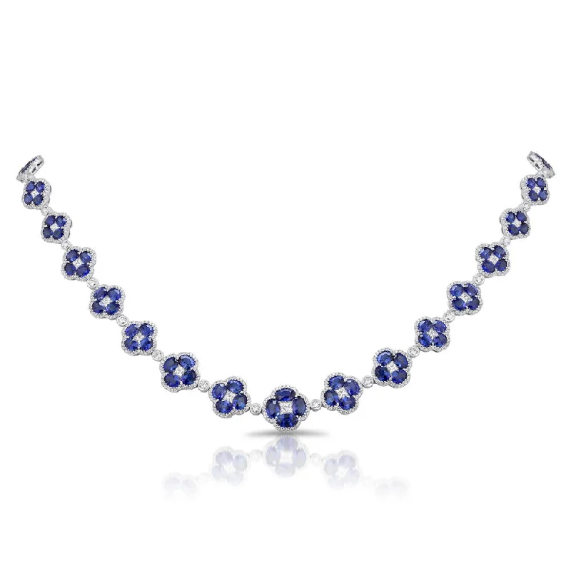 Ladies classic necklace-Uneek Precious Collection Floral Oval Shaped Blue Sapphire Opera Necklace