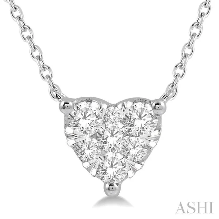 Ladies engraved necklace-1/4 Ctw Lovebright Diamond Heart Necklace in 14K White Gold