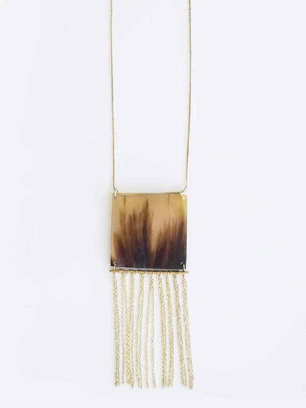 Ladies gold choker necklace-Horn Fringe Necklace - Horn