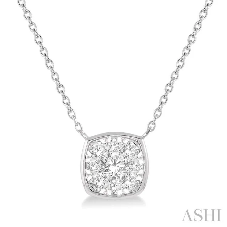 Ladies classic gold necklace-1/3 Ctw Cushion Shape Lovebright Diamond Necklace in 14K White Gold