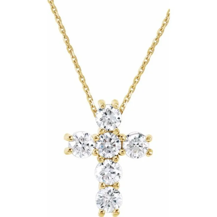 Ladies simple gold necklace-14K Yellow 1/3 CTW Natural Diamond Cross 18" Necklace