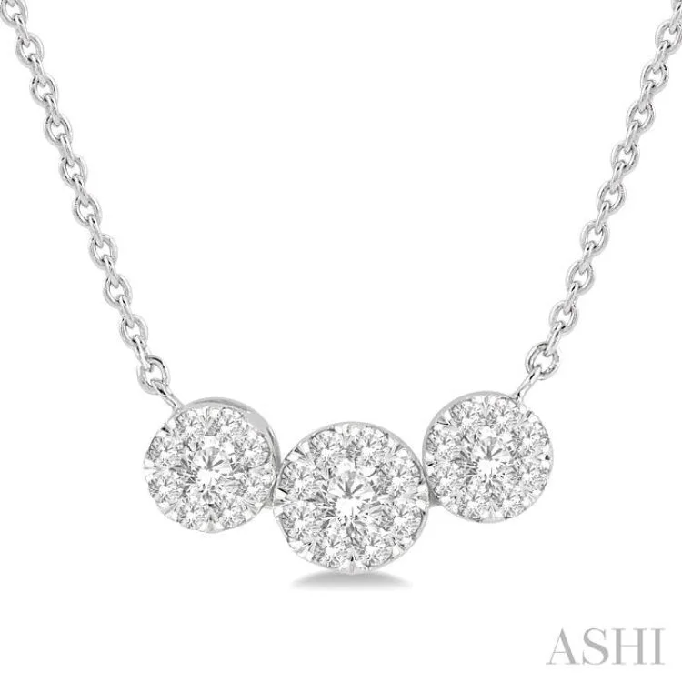 Ladies gold chain pendant necklace-1/3 Ctw Triple Circle Lovebright Round Cut Diamond Necklace in 14K White Gold