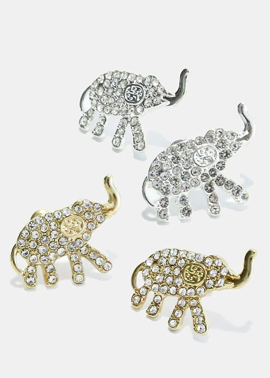 Ladies wedding earrings-Rhinestone Studded Elephant Earrings