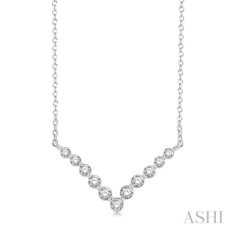 Ladies simple chain necklace-1/4 Ctw Chevron Round Cut Diamond Necklace in 14K White Gold