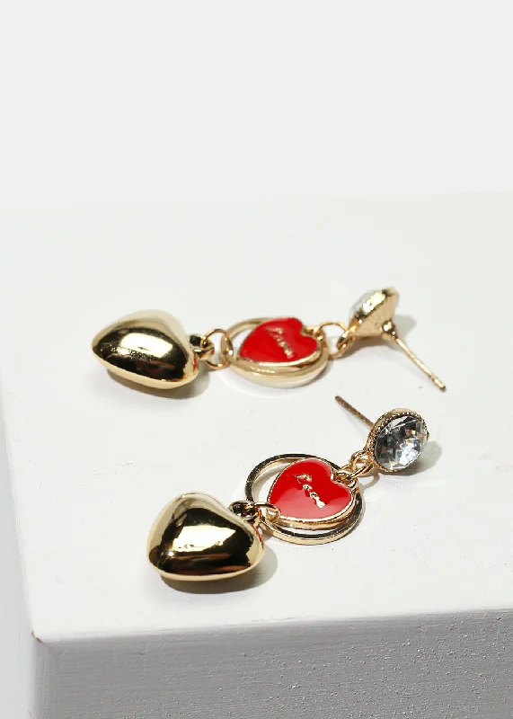 Ladies fashion earrings-Heart Dangle Earrings