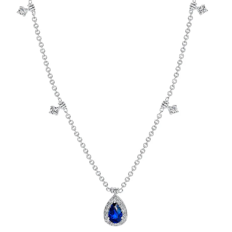 Ladies choker necklace-Uneek Precious Collection Pear Shaped Blue Sapphire Drop Necklace