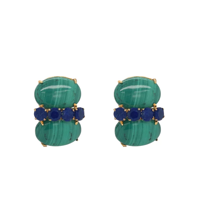 Ladies pearl drop earrings-Malachite and Lapis