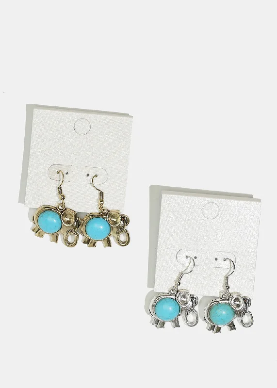 Ladies glamorous earrings-Elephant Stone Dangle Earrings