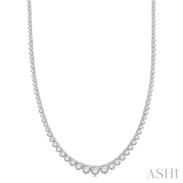 Ladies multi-stone necklace-10 ctw Riviera Round Cut Diamond Necklace in 14K White Gold