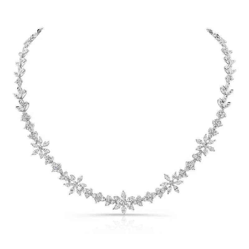 Ladies infinity charm necklace-Uneek Marquise and Round Diamond Floral and Foliate Necklace