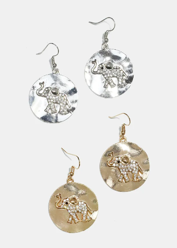 Ladies infinity earrings-Elephant Disc Earrings