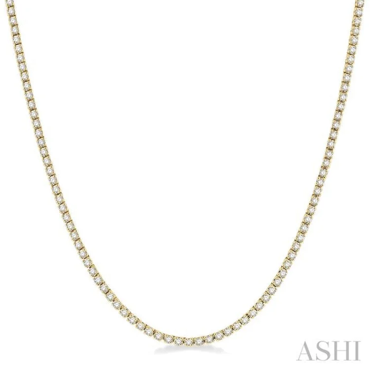 Ladies boho necklace-3 Ctw Round Cut Diamond Tennis Necklace in 14K Yellow Gold