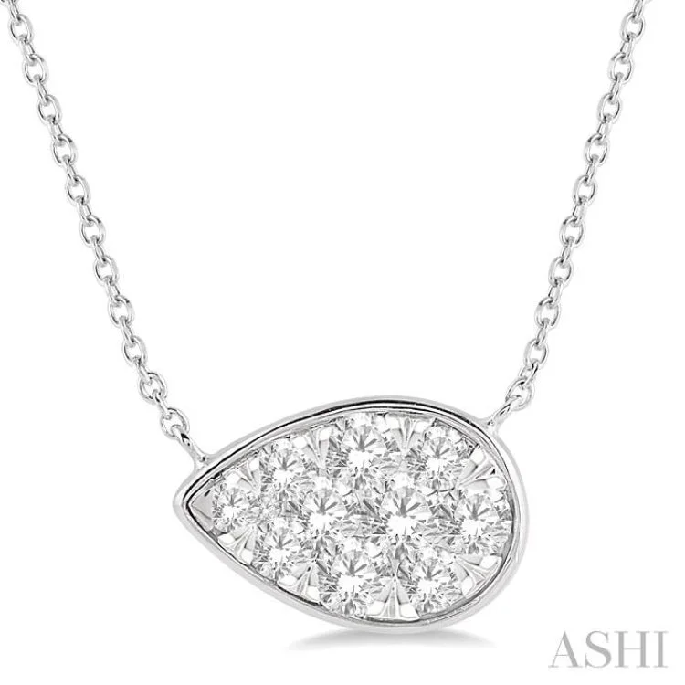 Ladies zodiac pendant necklace-1/2 Ctw Pear Shape Lovebright Diamond Necklace in 14K White Gold