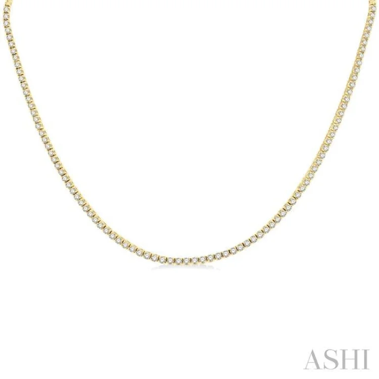 Ladies engraved necklace-7 Ctw Round Cut Diamond Tennis Necklace in 14K Yellow Gold