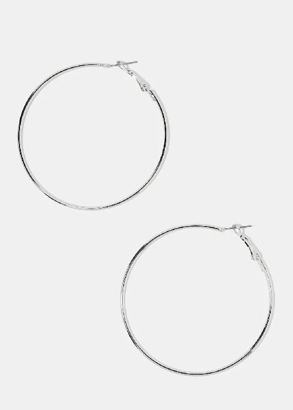 Ladies chandelier earrings-60MM Silver Metal Hoop Earrings