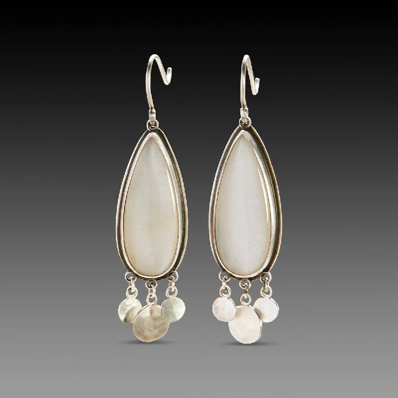 Ladies silver hoop earrings-Moonstone Teardrop Earrings with Fringe