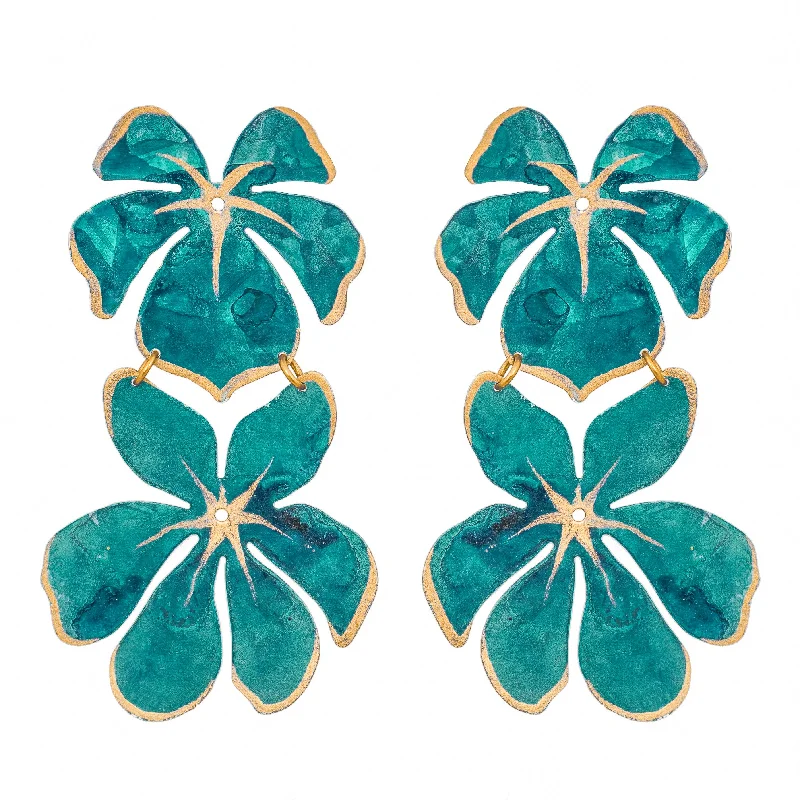 Ladies silver earrings-Teal Tahiti Earrings