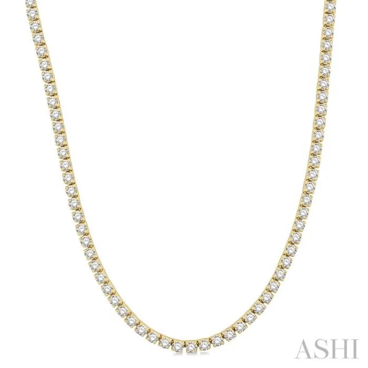 Ladies initial necklace-10 ctw Round Cut Diamond Tennis Necklace in 14K Yellow Gold