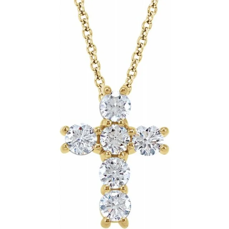 Ladies chain and gemstone necklace-14K Yellow 9/10 CTW Natural Diamond Cross 18" Necklace