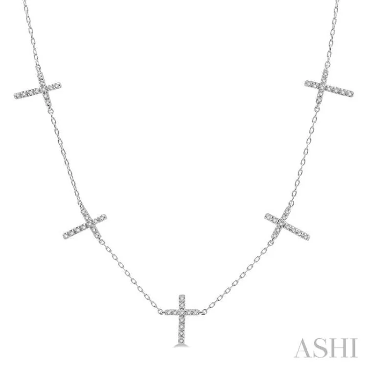 Ladies modern necklace-1/6 Ctw Five Cross Charm Necklace in 10K White Gold