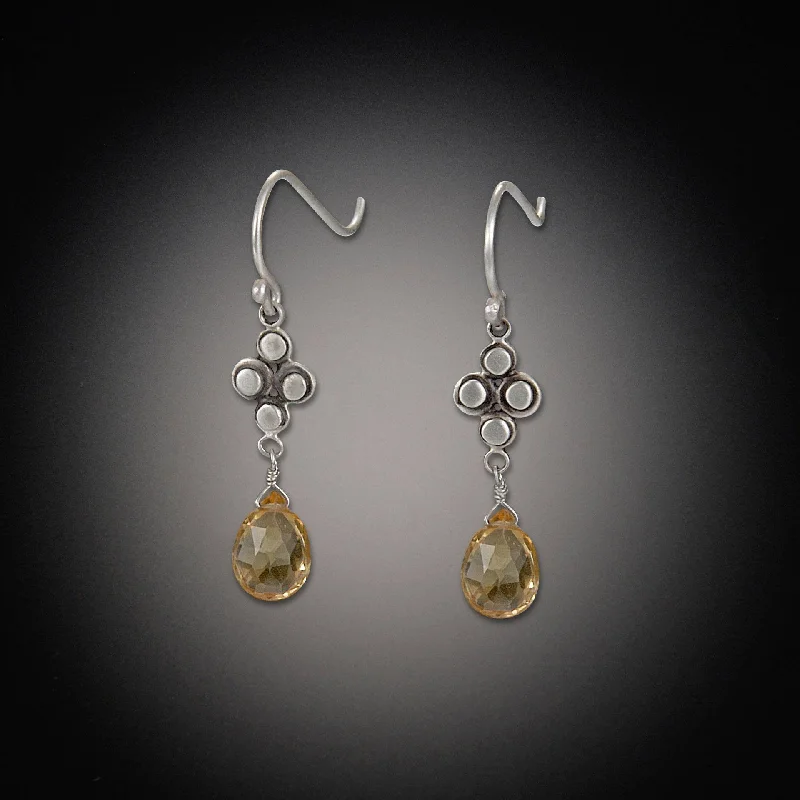 Ladies gold earrings-Raised Disk Earrings with Citrine