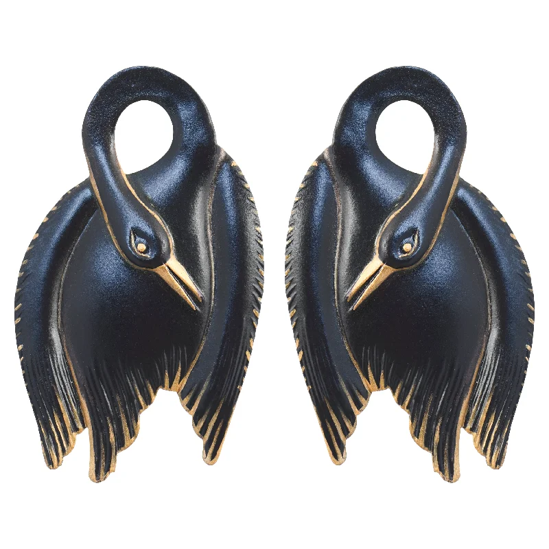 Ladies gold and pearl earrings-Black Swan Earrings