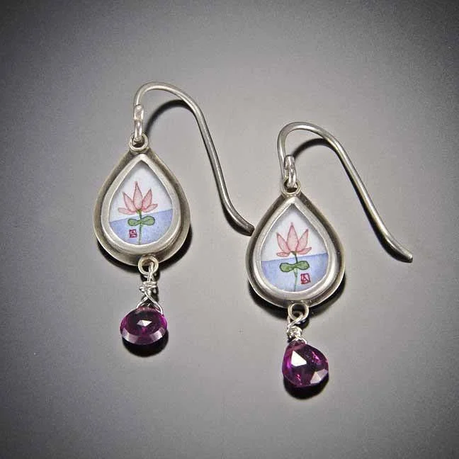 Ladies sapphire earrings-Tiny Lotus Earrings with Tourmaline