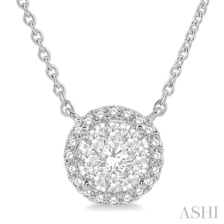 Ladies adjustable gold necklace-1 ctw Circular Round Cut Diamond Lovebright Necklace in 14K White Gold