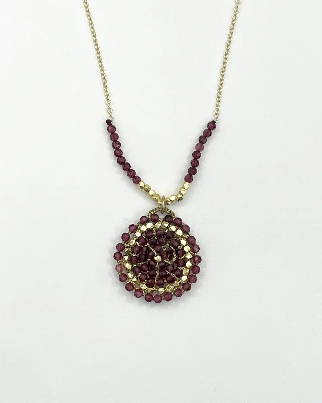 Ladies gold gemstone necklace-Danielle Welmond Garnet & Gold Beaded Necklace